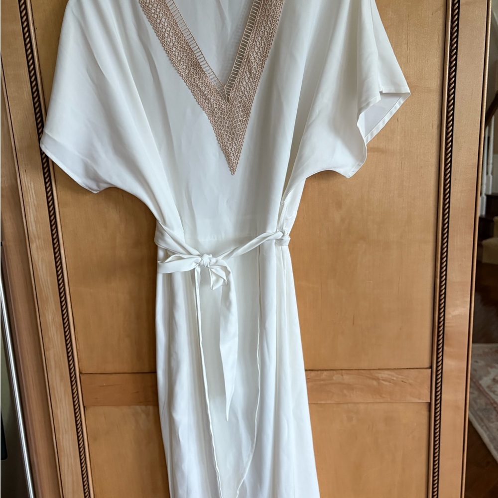 White Kaftan Dress with Crochet Detail